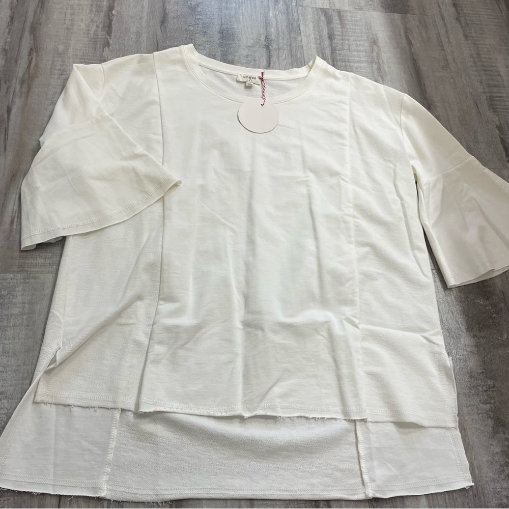 Umgee Short Sleeve Frayed White Tee Shirt t-shirt Top Large
